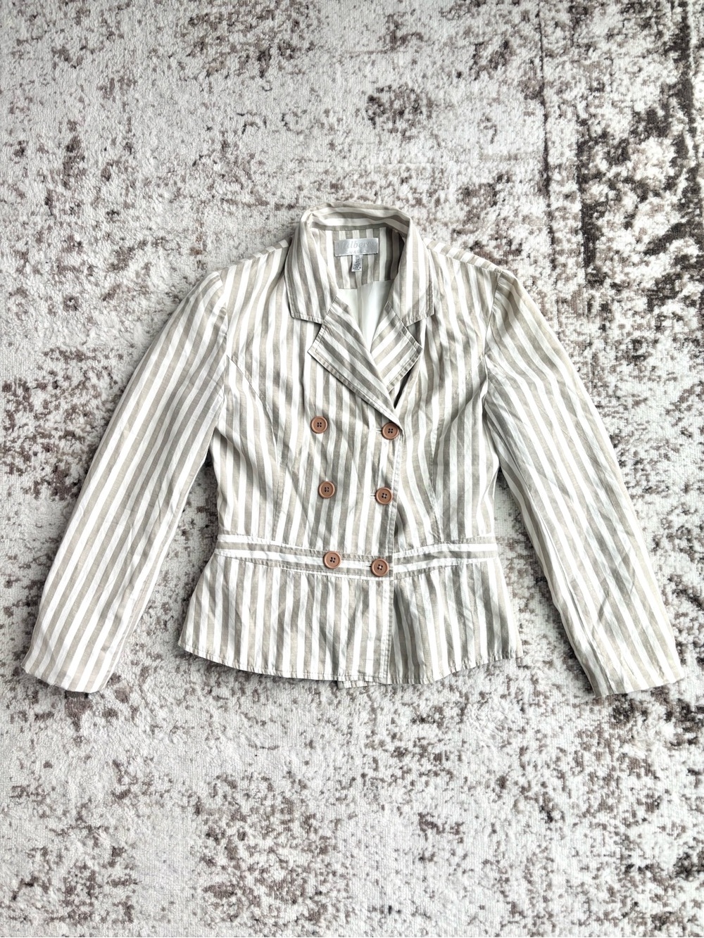 Vintage Mulberry Silk/Linen Striped Double-Breasted Cream & White Blazer Jacket
